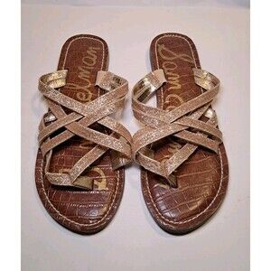 Sam Edelman Georgette Gold Glitter Strappy Flip Flops Sandals Size 5 Women's